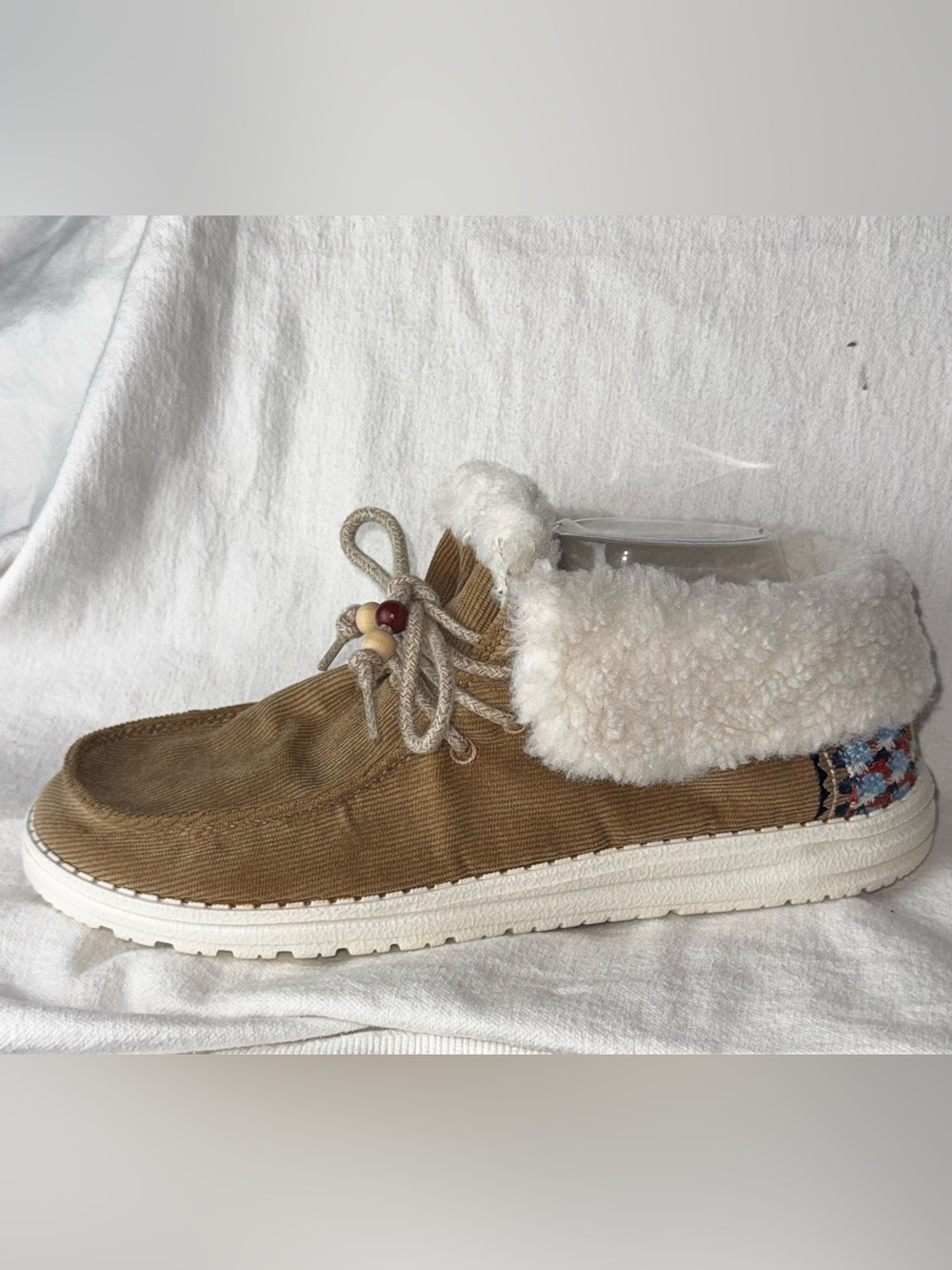 HEYDUDE Britt Corduroy Nut Womens Size 10 Sherpa Fleece Lined Ankle Shoes Brown